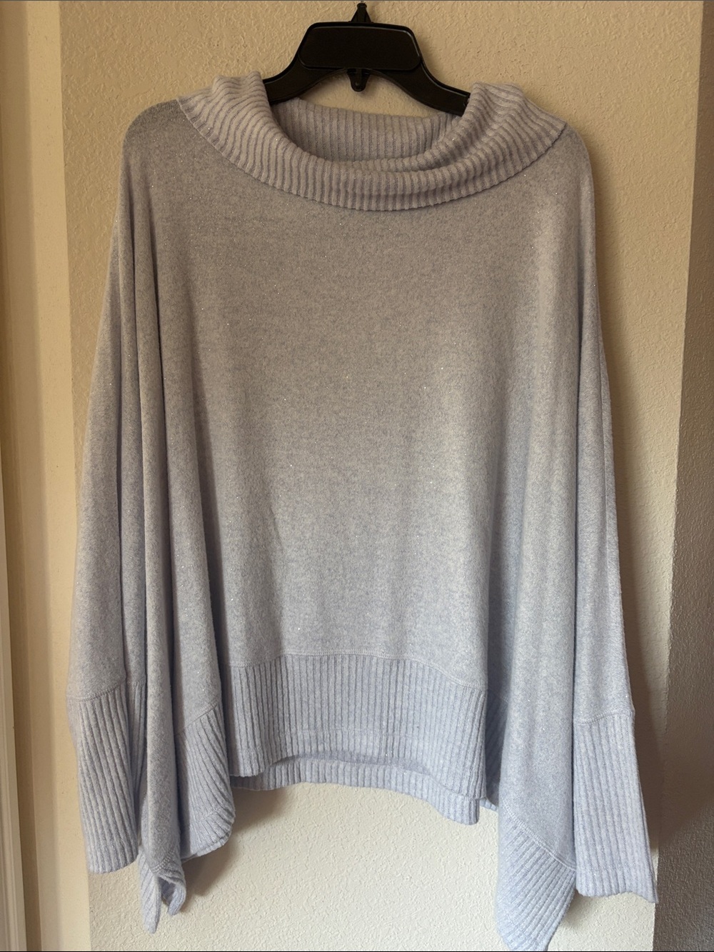 Westbound Light Gray Cowl Neck Sweater with Ribbed Trim